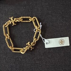 TORY BURCH ROXANNE DETAIL ROPE CHUNKY CHAIN  18K GOLD BRACELET NWT $198